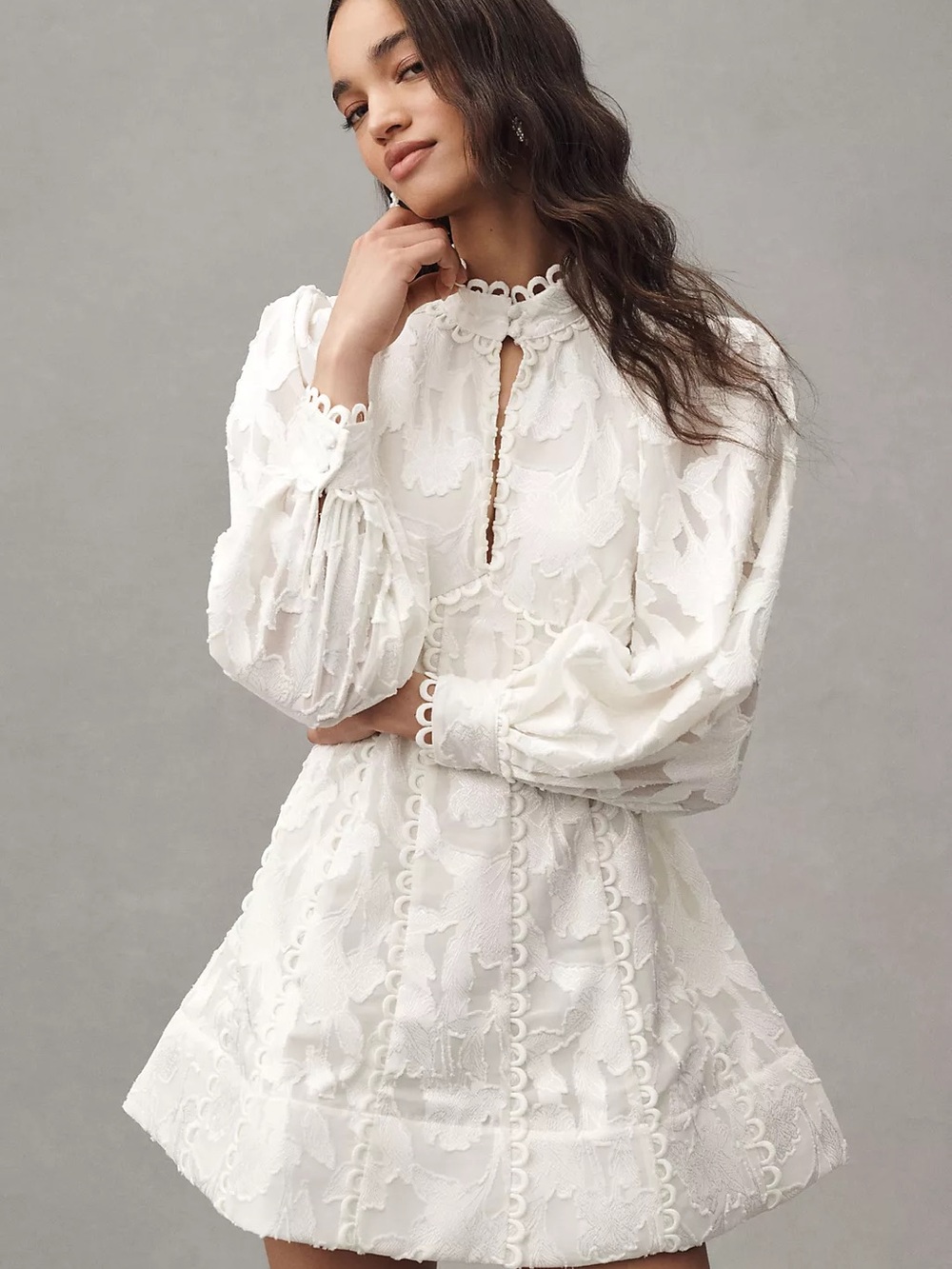 White Lace Mini Dress with Scallop Trim